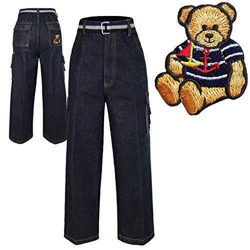 Boys Toddler Teen Denim Jeans Pants Belt Nautical Bear 2-14 Yrs