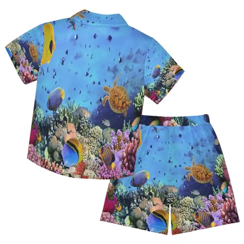 Image of Sunflower Floral Yellow Black Short Sleeve Hawaiian Button Down Shirts and Short Sets for Boys Toddler Summer Outfits