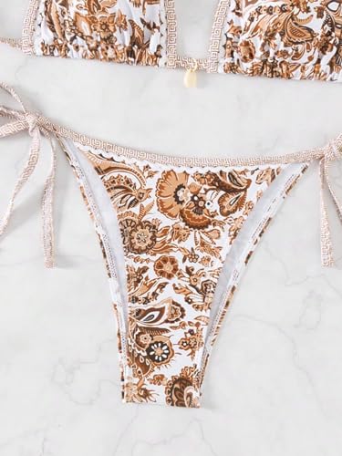 Image of BYFINECANY Women's Floral Printed Bathing Suit Halter Paisley Summer Swimsuit Bikinis Set