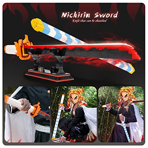 Image of TOY PLAYER Demon Sword Toy Building Set, Rengoku Kyoujurou Sword with Scabbard and Stand, Katana Building Set, Gift for Anime Fans (792 Pcs)