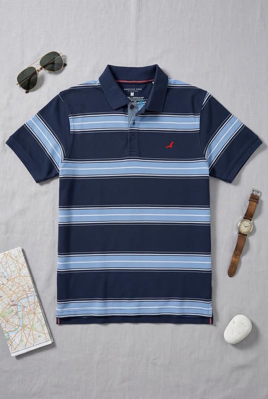 Image of AMERICAN CREW CottonPoly Striped Polo T-Shirt for Men (AC702)
