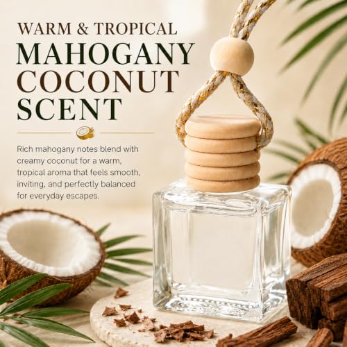 Image of Car Air Freshener Hanging Mahogany Coconut 2 Pack,Essential Oils Diffuser Car Scents Decor Air Freshener,Long-Lasting Cute Car Accessories for Women & Men