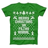 Ya Filthy Animal Merry Christmas Ugly Christmas Sweater Contest Party Mens Shirt XXXXX-Large Green