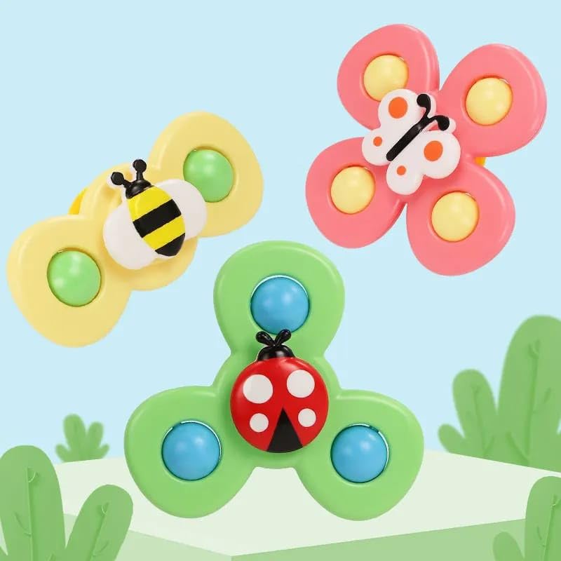 AWH 3PCS Suction Cup Insects Shaped Rotating Windmill | Lady Bug, Butterfly and Bumble Bee Spinners | Spinning top baby toys 3 To 9 Years | Bath and Window Toys for Toddlers, Babies, Kids