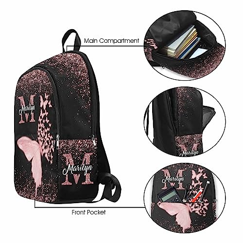 InterestPrint Personalized Shoulder Bag Backpack with Name Customized Pink Sparkle Butterfly Pattern Backpack Custom Casual Bag Knapsack Daypack Bag for Camping Shopping2