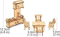 Vista 7 de BOHS Juego de muebles de casa de muñecas de 34 piezas, escala 1/24, rompecabezas 3D de madera cortados con láser, modelos y accesorios en miniatura