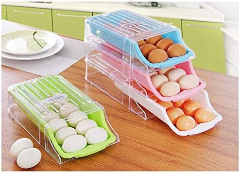 2018 Drawer-style Eggs Holders Egg Container Drawer Plastic Refrigerator Egg Storage Box Case Plastic Food Tray Blue Green White - (Size: M, Color: blue)