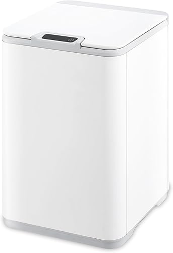 NINIESTARS DZT-10-35, 2.6 galones 10 L, plástico blanco, forma cuadrada, cubo de basura con sensor de movimiento