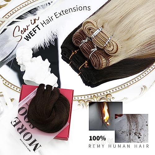 Moresoo Weft Hair Extensions Real Human Hair Chocolate Brown 20 Inch Full Head Double Weft Sew in Hair Extensions Remy Hair Straight 100g/Pack #4 - Image 2