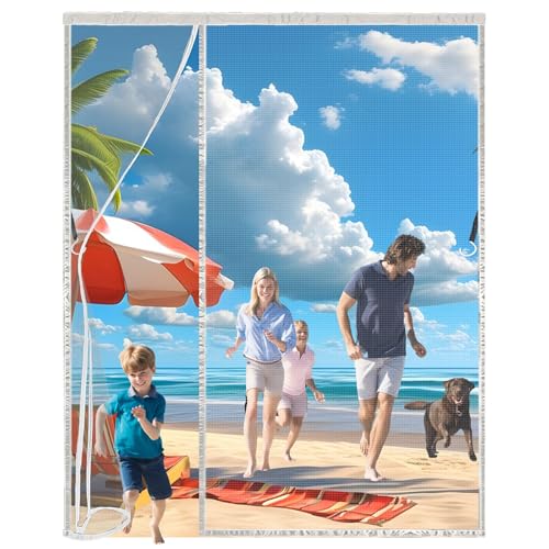 Mosquitera Puerta Magnetica, 105x120cm Cortina Mosquiteras para Puertas, Se Cierra Automáticamente, Fácil Instalación sin Taladrar, para Puerta del Balcón, Puerta Patio, Blanco