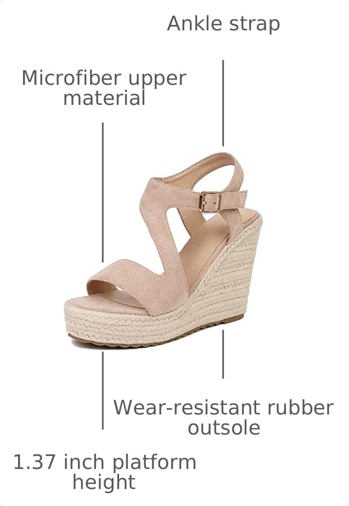 Image of Women's Wedge Sandals, Espadrille Platform Summer Sandals, Wedge Ankle Strap Open Toe Sandals