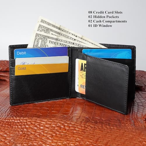 Image of HATA Men Leather Wallet Croc RFID Blocking Front Pocket AIIigator Handmade Gift For Birthday Wedding Anniversary Father's Day
