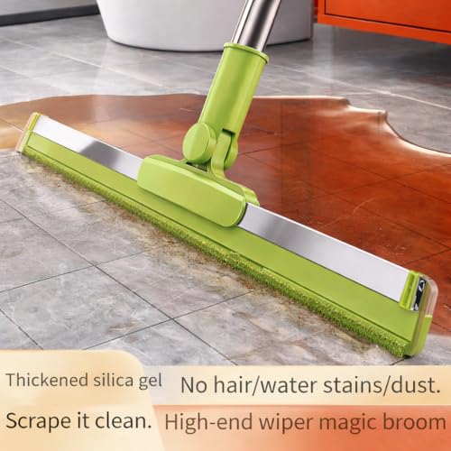 Image of Vasukie Magic Broom Sweeper for Floor Cleaning, 360 Rotating Floor Wiper with Adjustable Stainless Steel Handle, Wet & Dry Use - Bathroom Squeegee Viper for Home Silicone Wiper Mop