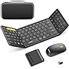 Foldable Keyboard and Mouse, Samsers Folding Bluetooth Keyboard Combo, 2.4G + BT5.0 x 2, Full-Size Portable Travel Keyboard & USB-C Rechargeable Wireless Mouse for iOS Android Windows Mac OS