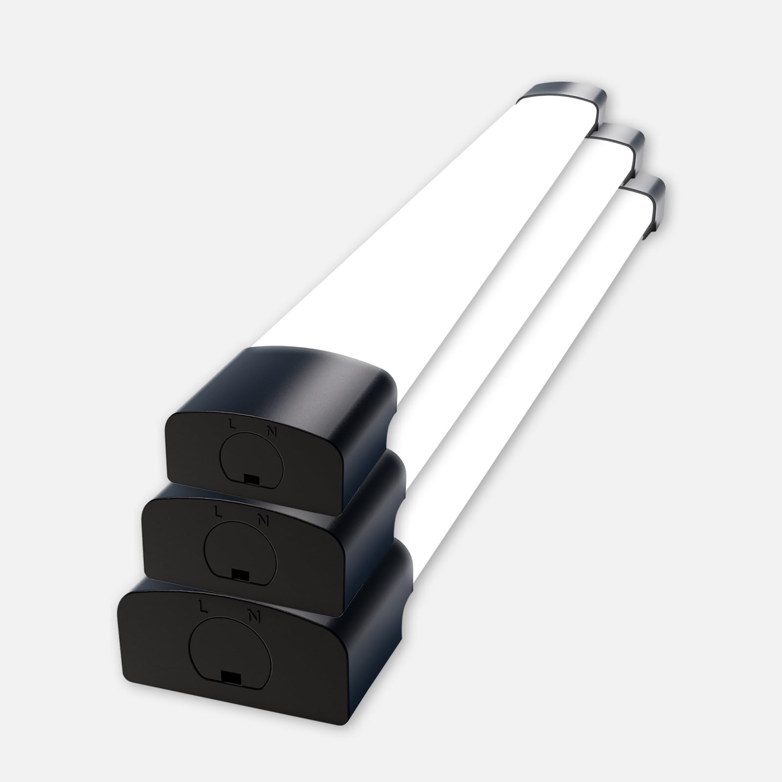 Amdelne 3PCS 6000k Led Batten Light, 150CM Plug in Wall Led Batten Light Daylight, IP66 Plug in Ceiling Light Strip for Garage, Office, Bedroom, Black