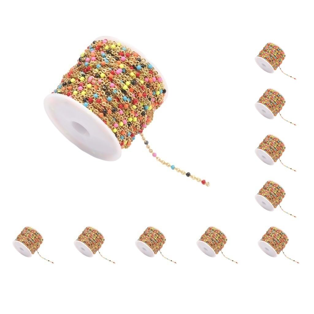 Set di 10 perline smaltate multicolori catena di ottima fattura alla moda e alla moda catena in acciaio inox componenti fai da te catena oro+colore