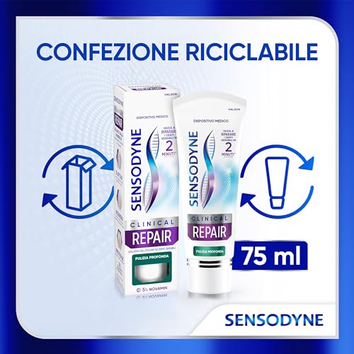 Sensodyne Clinical Repair Pulizia Profonda, Dentifricio per Denti Sensibili, inizia a riparare i Denti Sensibili in 2 minuti*, 75ml - Immagine 5