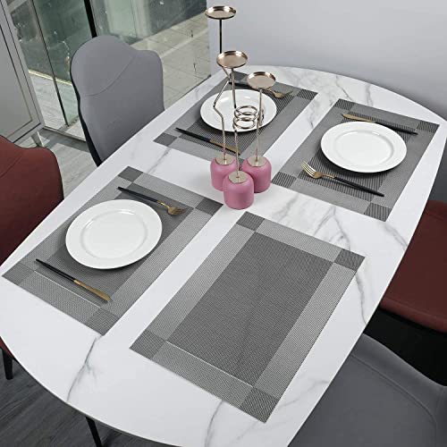 Image of Anugrah Dining Mats Table Mats PVC Placemats Heat-Resistant Placemat for Dining Tea Table Woven Vinyl Stain Resistant Table Mats Easy to Clean - 45x30 cm (Gray, 2)