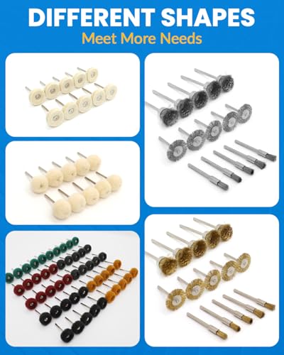 Image of 100Pcs Polishing Kit for Dremel, Buffing Polishing Wheel Wire Brush Set, Shank 1 /8 Inch Shank Polishing Kit for Metal Wood Watch Jewelry Brass