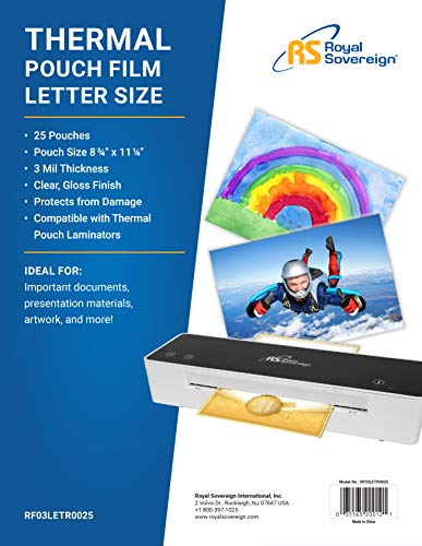 Royal Sovereign Thermal Laminating Pouches, 3 Mil, Letter Size 11.25" x 8.75 Inches