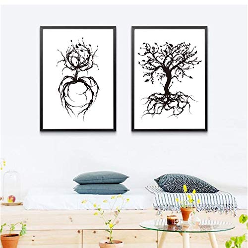 Arbre de la vie art imprimer mur photos, tableau déco moderne noir et blanc 50x70cm