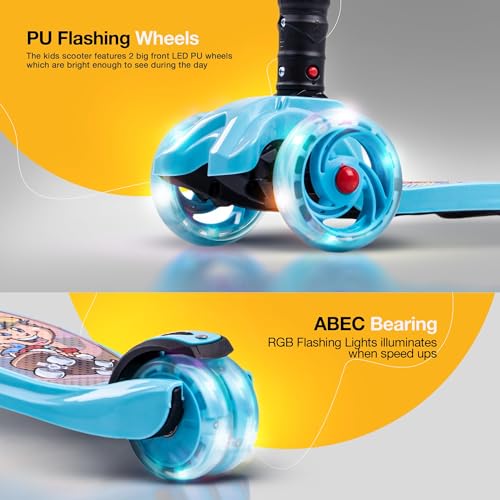 Image of Baybee Flash Kick Scooter for Kids | Smart Foldable 3 Wheel Kids Scooter with 4 Height Adjustable, LED PU Wheels & Brake | Skating Scooters Upto 75 Kg Capacity | Skate Scooters for Kid (Light Blue)