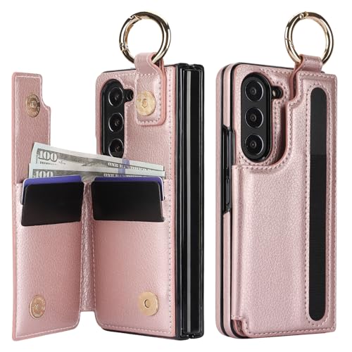 Étui Samsung Galaxy Z Fold 7 en cuir rose gold avec porte-cartes et fente monnaie fonctionnelle