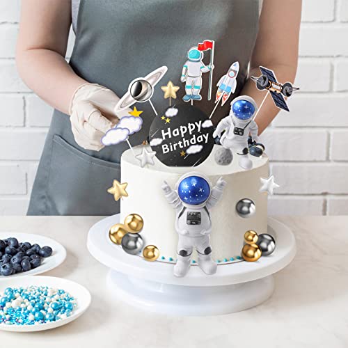 49 Pieces Space Cake Topper Astronaut Figurines Gold Silver Foam Pearl Balls Cake Topper Star Planet Rocket Cloud Cupcake Toppers For Baby Shower Outer Space Themed Birthday Party Cake Decorations #TOP6