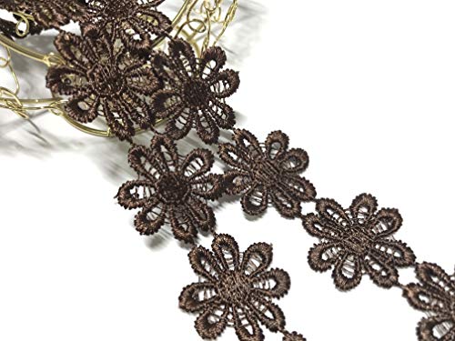 お花のレース 3M 幅2.5cm レース リボン ケミカルレース モチーフ ハンドメイド リメイク 布 生地 ハギレ (ブラウン)