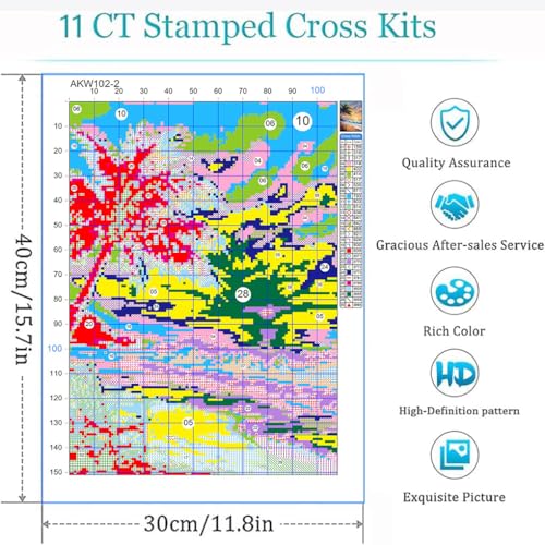 Image of Eiazuiks 4 Packs Stamping Cross Stitch Kit, Beach Counting Cross Stitch Kit for Adult Beginners, Full Line DIY Stitching Kit for Home Decor Cross Stitch Patterns 12x16 inches