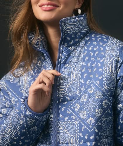 D-Sun Women's Cropped Puffer Quilted Jacket Floral Print Oversized Zip Puffer Jacket Open Front Coat Outerwear With Pockets4