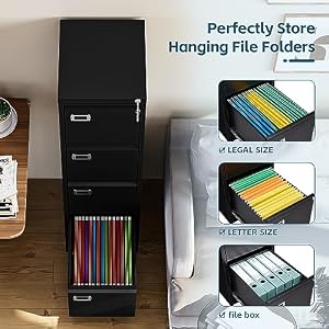 MIIIKO 4 Drawer File Cabinet with Lock, Metal File Cabinets for Home Office, Vertical Filing Cabinets Office Storage Cabinet for Letter, Legal, A4,File Folders(Black) — photo 4 of 6