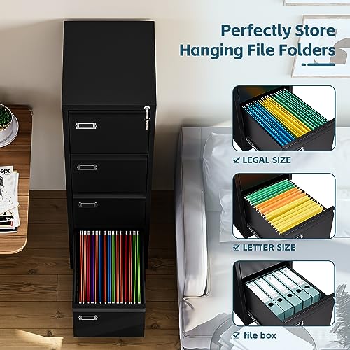 MIIKO 4 Drawer Filing Cabinets with Lock, Metal File Cabinet with 4 Drawers, Home Office File Folders Cabinet for Letter Legal A4 File Size