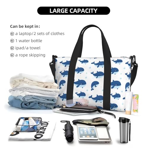Cute Whale Blue Print Travel Duffle Bags for Women, Personal Item Overnight Weekender Sport Carry On Gym Bag for Men Women4