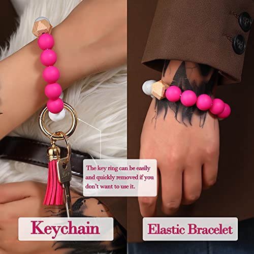 Coolcos Wristlet Keychain Bracelet Silicone Beaded Keyring Bangle Key Rings Accessory for Women Girls - Thumbnail 3