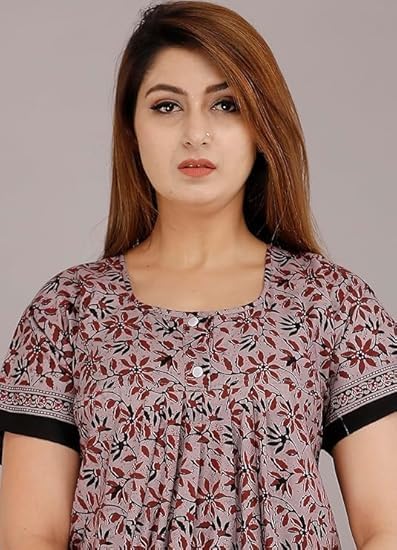 Image of OFEEFAN Cotton Nighty for Women - Pack of 2 Printed Maxi Gowns, Ankle-Length Night Dresses, Soft & Breathable Sleepwear - Free Size