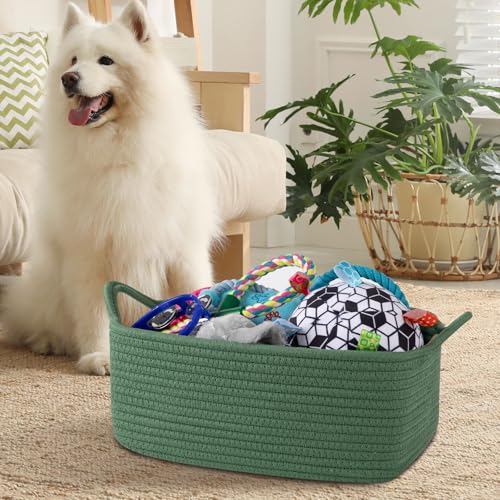 Image of OIAHOMY Woven Basket, Gift Basket Empty with Gift Bags and Ribbons, Rope Baskets for Baby Showers, Storage Baskets with Handles for Nursery, Pet Toy Organizer - Olive Green