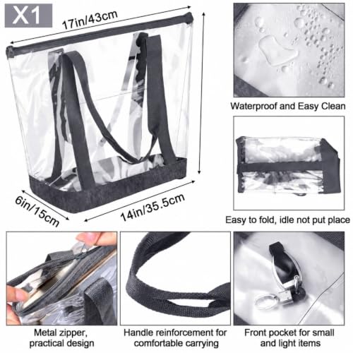 Image of Silkfly Clear Tote Bags Bulk, PVC Shoulder Handbag, Security Approved See Through Bag with Zipper Closure for Work
