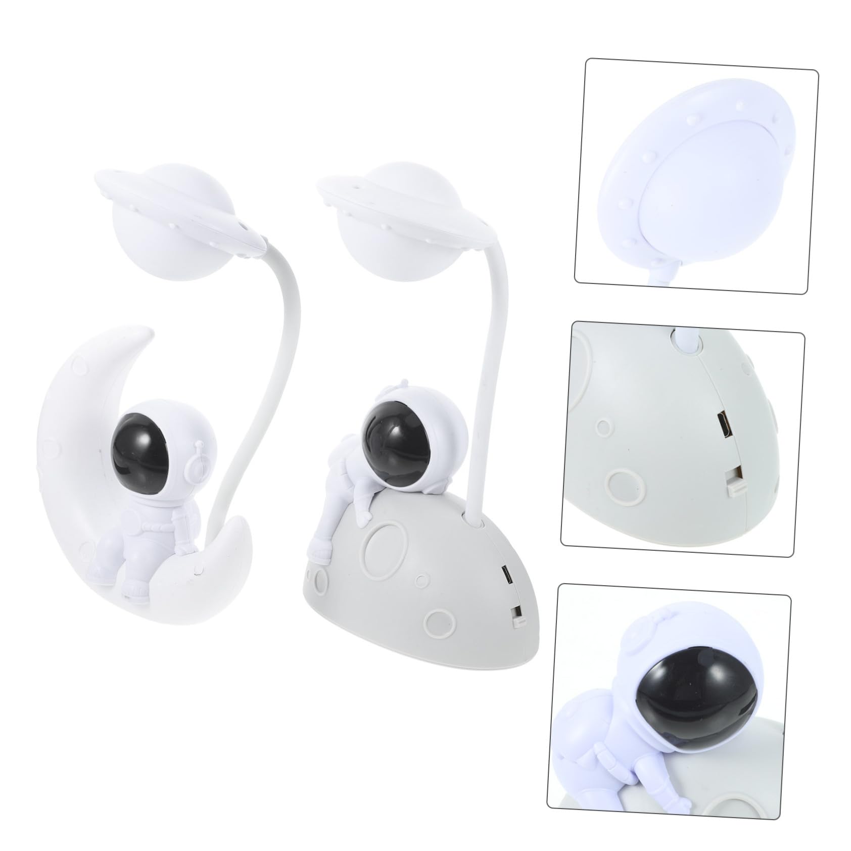 Juego de 2 Lámparas LED Astronauta Luz Nocturna USB para Dormitorio, Plástico Blanco Superficie Suave y Diseño Elegante para Decoración Infantil