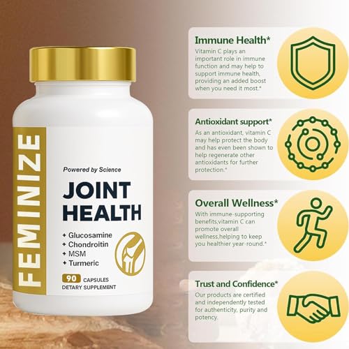 FEMINIZE JJoint Health Supplement for Women & Men, Supports Bone, Joint - Glucosamine, Chondroitin, MSM & Turmeric - 90 Capsules (1pcs) - Image 5