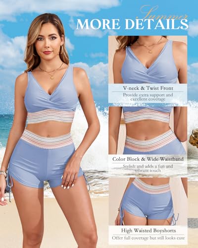 Century Star Women's Two Piece Swimsuit with Boy Shorts High Waisted Bikini Sets Sporty Swimming Suits Bathing Suit3
