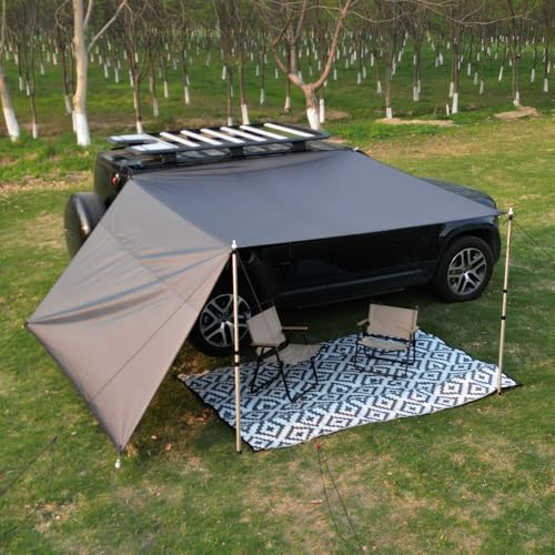 SHADPLUS Auto Markise Sonnensegel Auto mit Seitenwänden Sonnensegel Mit Keder 2 Keder mit Ø 4.8& 6.8mmWasserdicht Auto Vorzelt geeignet für SUV Van und Kleiner Wohnwagen Keder oder Saugnapf Montage