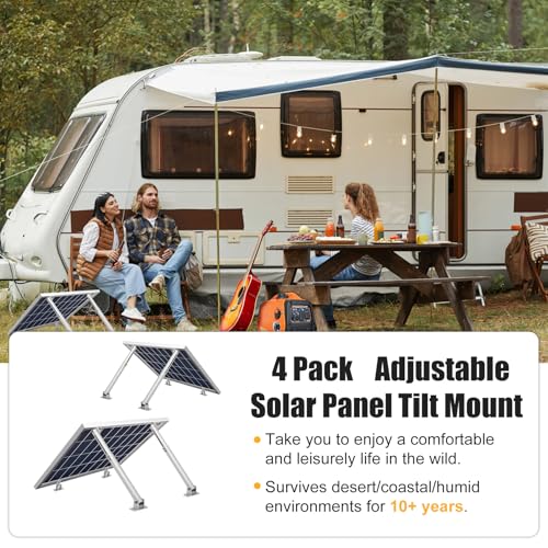 Image of 4 Pack Adjustable Solar Panel Mount Brackets with 17-28 inch Foldable Tilt Legs | Adjustable Solar Panel Brackets Kit for RV /Roof /Ground Fits EcoFlow /Jackery /Bouge RV
