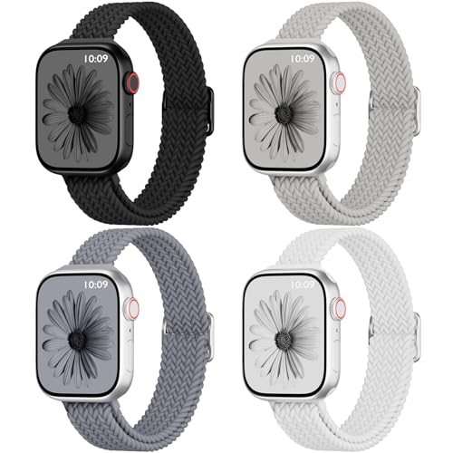 4 Pack Slim Stretchy Braided Compatible with Apple Watch Bands Women Men