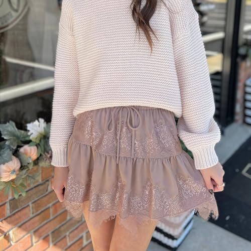 Women's Y2k Lace Mini Skirt Low Rise Pleated Ruffle Lace Trim Half Slip Skirt Layered Flowy Short Skirts Underskirt3