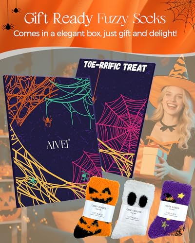72-Needle Buttery Soft Halloween Fuzzy Socks for Women Cozy Funny Crazy Cute Fluffy Warm Slipper Socks for Girls 3 Pairs, Halloween Gifts Boo Spooky Basket Stuffers3