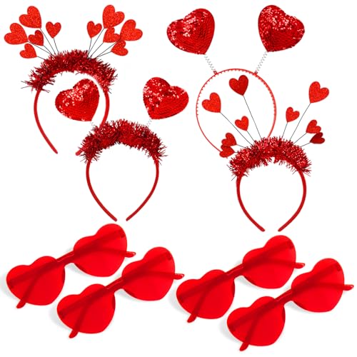 TUSAUW Juego de diadema de corazón y gafas en forma de corazón para el día de San Valentín, diadema de corazón rojo para boda, compromiso, Halloween, aniversario, despedida de soltera, accesorio de