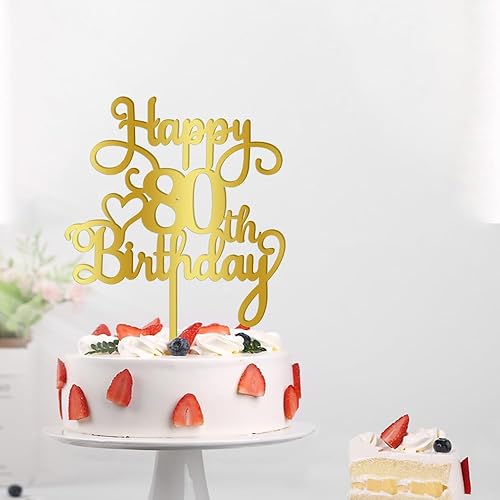 Miniatura 5 de Decoración de pastel de feliz cumpleaños 80, decoración acrílica dorada de doble cara, para decoración de pastel de cumpleaños 80, decoraciones de