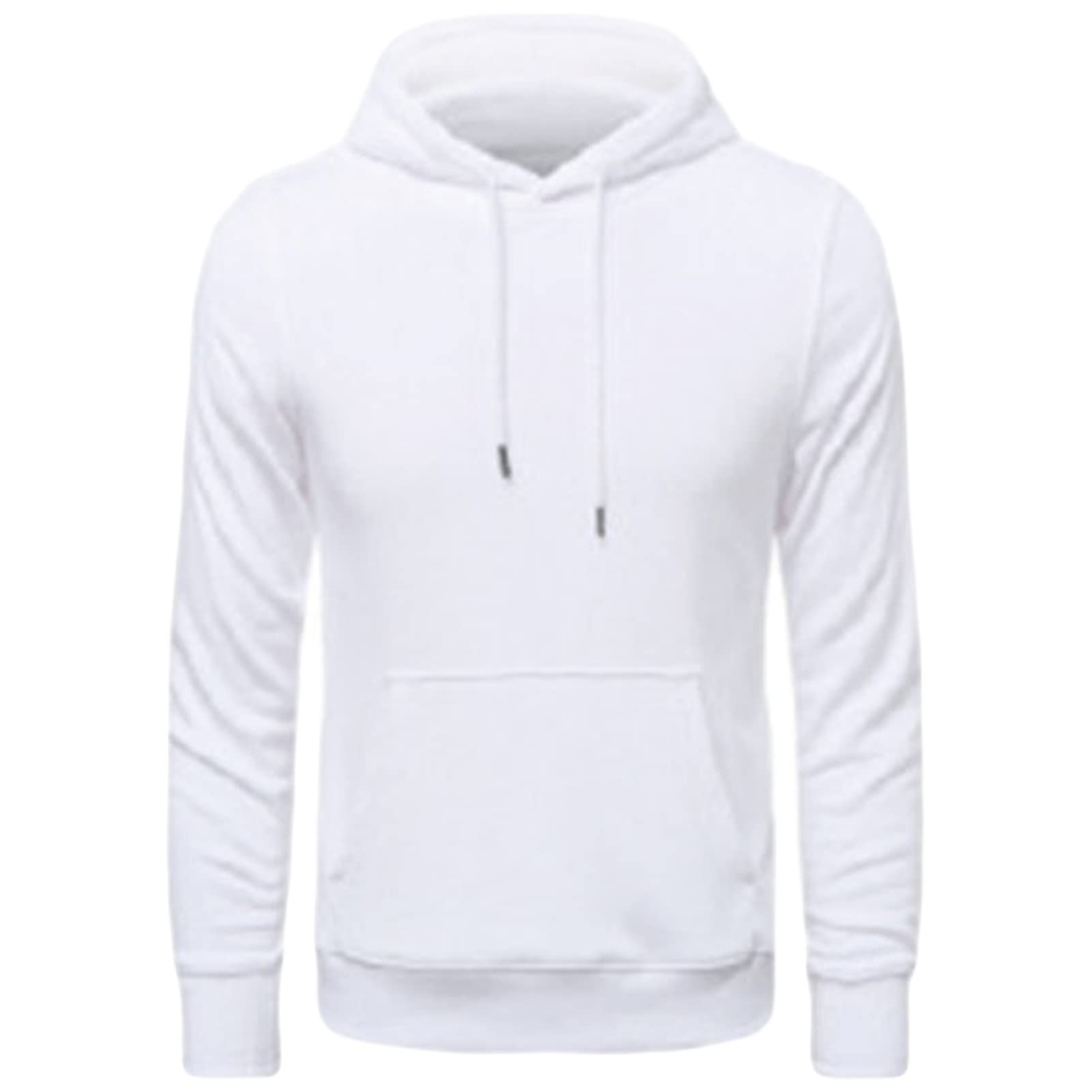Maiyifu-GJ Men's Solid Athletic Hooded Sweatshirt Casual Long Sleeve Pullover Hoodie Comfy Sports Hoodies with Kanga Pocket (White,X-Large)