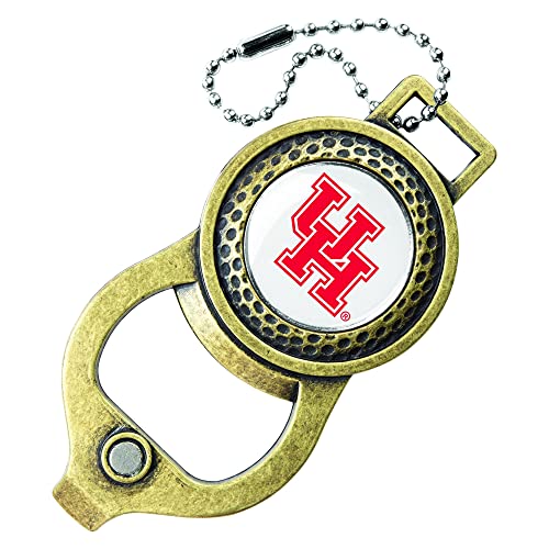 LinksWalker Houston Cougars Golf Bag Tag with Ball Marker - Antique Brass